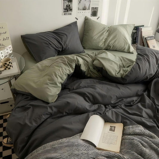 JOLUSERE 3 Piece Duvet Cover Sets Queen Soft Washed Microfiber Reversible Duvet Cover,Solid Dark Gray Green