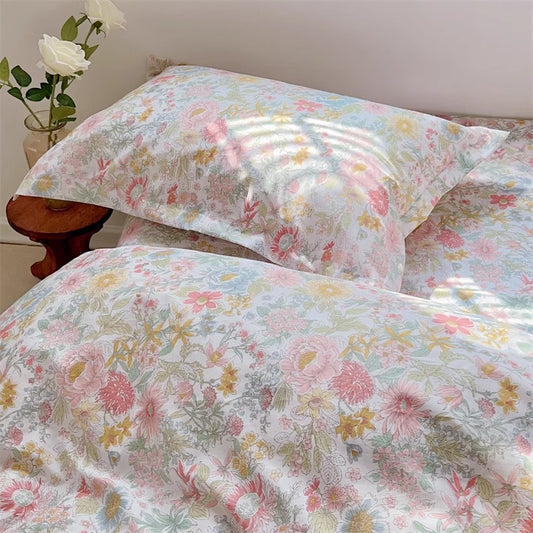JOLUSERE 100% Organic Cotton Duvet Cover Sets Full Size, 3 Pieces Colorful Pink Floral Reversible Soft Bedding Sets