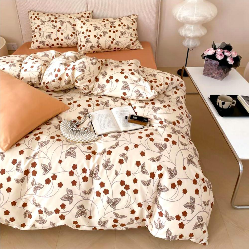 Jolusere Red Flowers Queen Comforter Sets, 3 Pieces Chic Garden Style Bedding Sets for Adults All Season