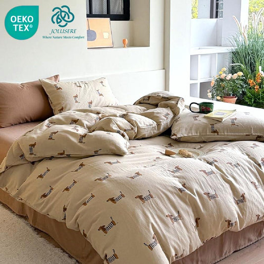 JOLUSERE Kids Comforter Set Queen Size, 3 Pieces Khaki Puppy Bedding Set for Boys Girls All Season