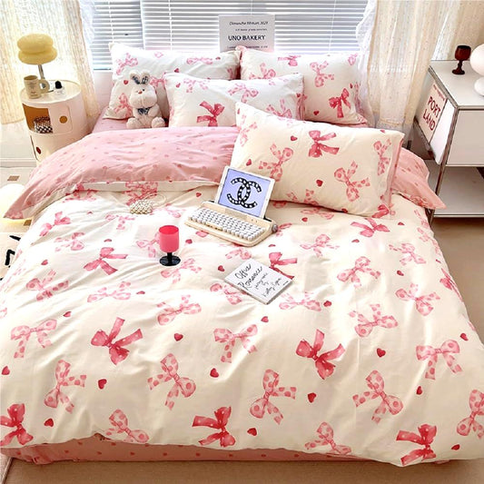 Jolusere Bowknot Girls Queen Comforter Set, 3 Pieces Pink Bows Princess Style Bedding Sets with Comforter Pillowcases for Kids Girls