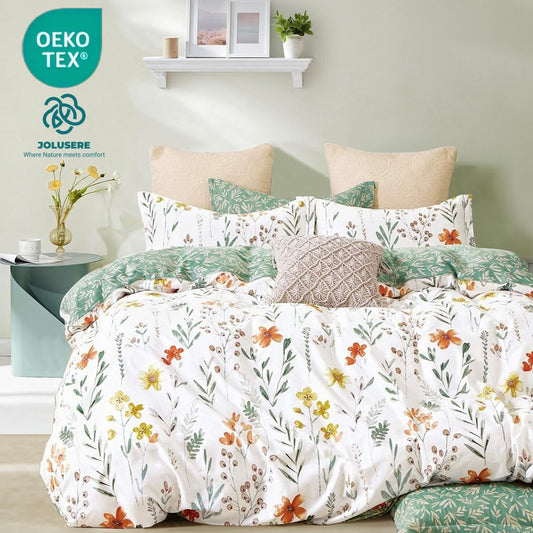 Jolusere Floral Leaves Queen Comforter Sets, 3 Pieces Green Leaves Colourful Floral Reversible Bedding Sets for Adults All Season