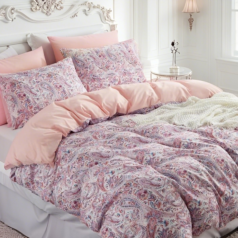 JOLUSERE 3-Piece Boho Vintage Pink Duvet Cover Queen Set, Soft Reversible Classical Bedding Set for All Seasons