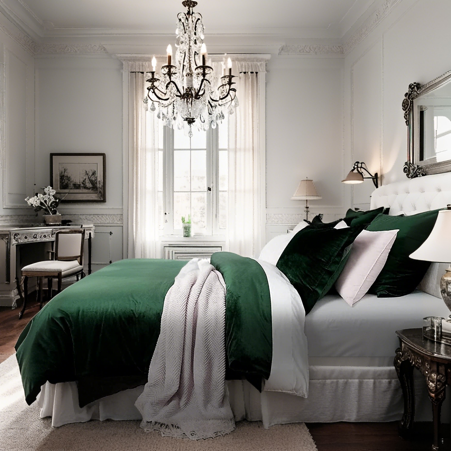 JOLUSERE Dark Green Velvet Duvet Cover King Set, 3-Piece Ultra Soft Fluffy Flannel Winter Bedding Cover