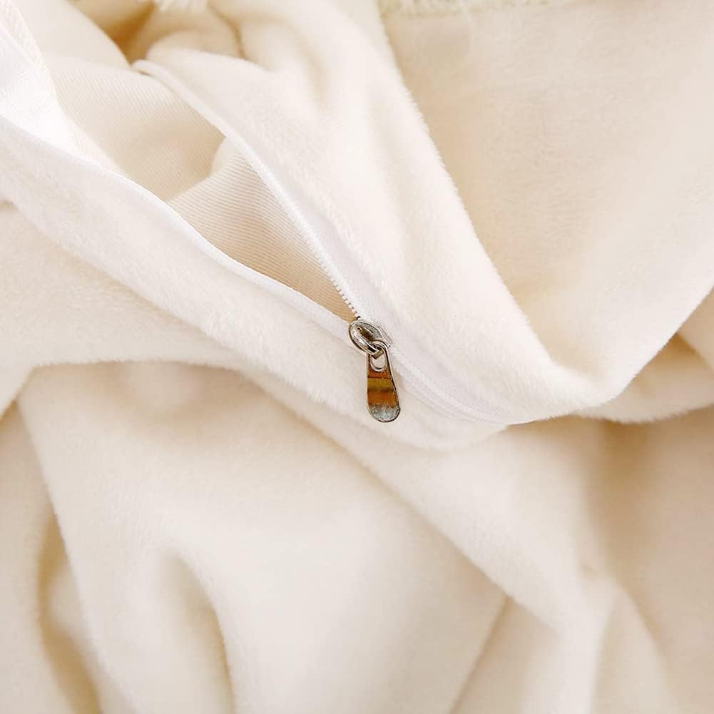 JOLUSERE Cream White Velvet Duvet Cover King Set, 3-Piece Ultra Soft Fluffy Flannel Winter Bedding Cover