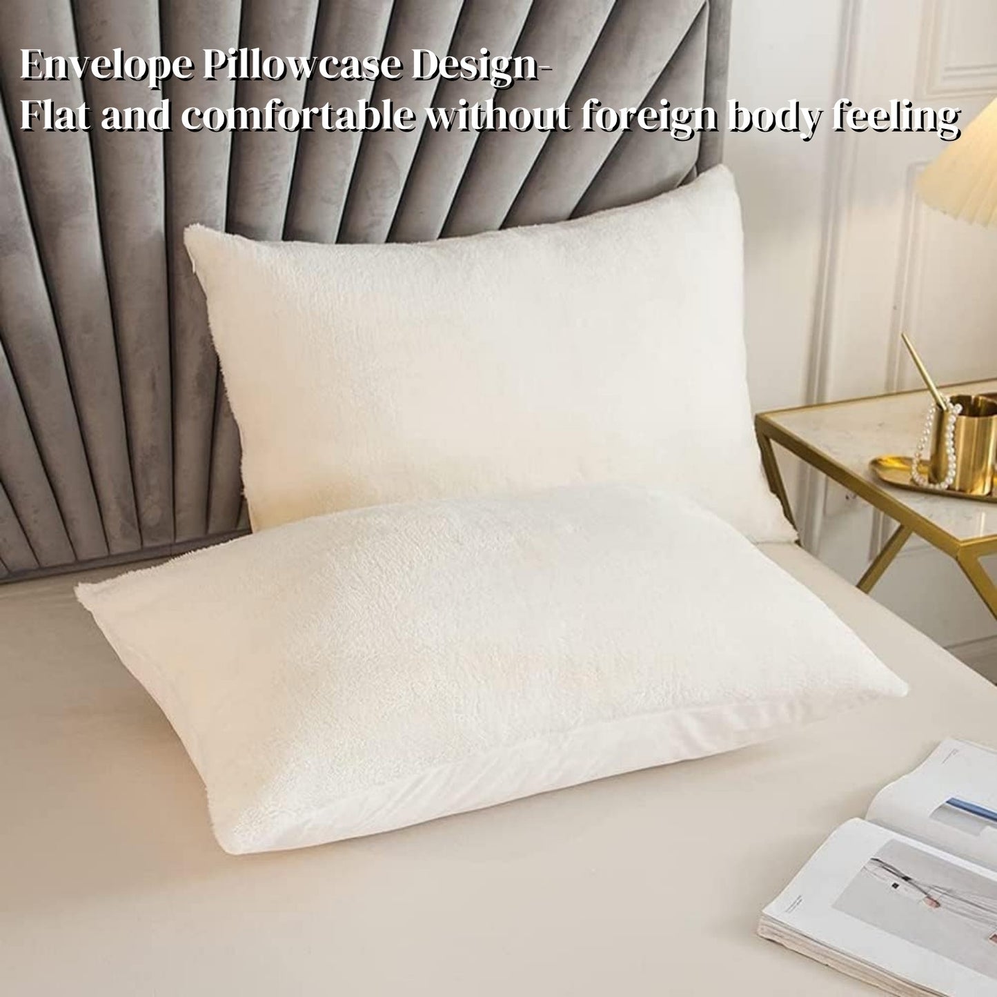 JOLUSERE Cream White Velvet Duvet Cover King Set, 3-Piece Ultra Soft Fluffy Flannel Winter Bedding Cover