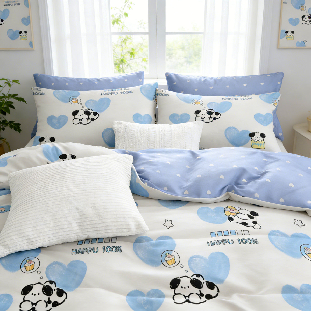 JOLUSERE 2-Piece Adorable Puppy Blue White Comforter Twin Set, Reversible Soft Quilt Bedding Set for Kids Adults