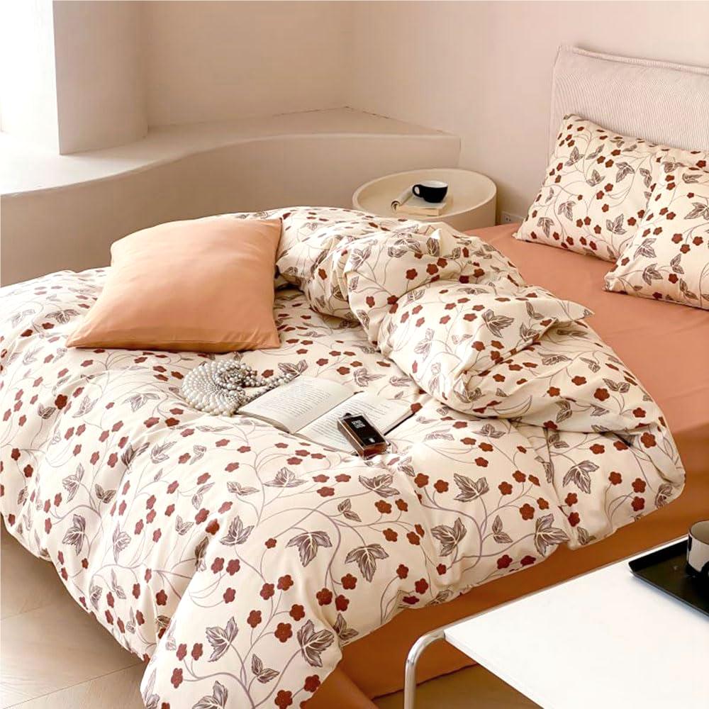 Jolusere Red Flowers Queen Comforter Sets, 3 Pieces Chic Garden Style Bedding Sets for Adults All Season