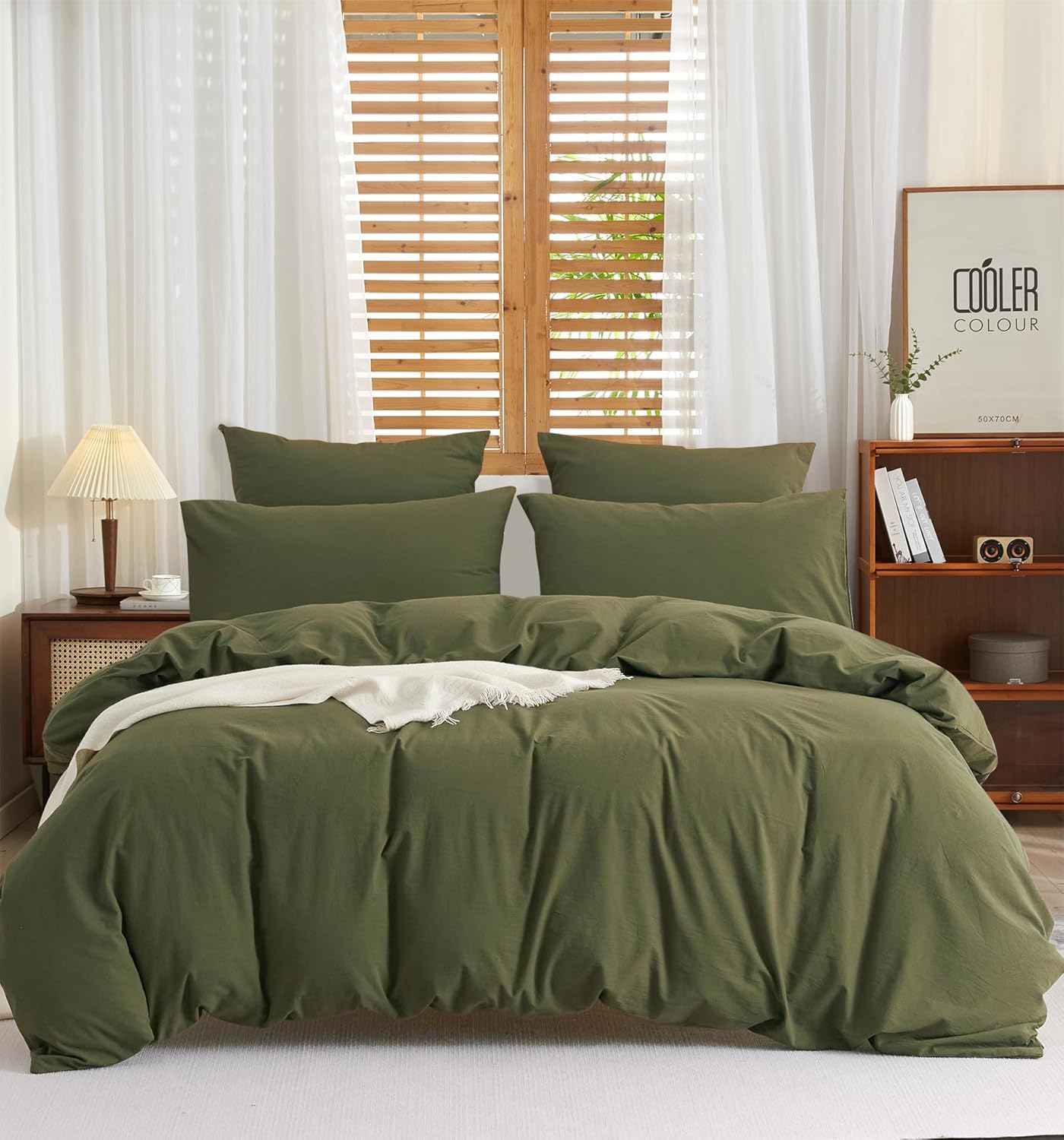 JOLUSERE 100% Organic Yarn-Dyed Cotton Duvet Cover King Set, 3 Pieces Cotton Bedding Duvet Cover,Ultra Soft & Fade Resistant,Forest Green