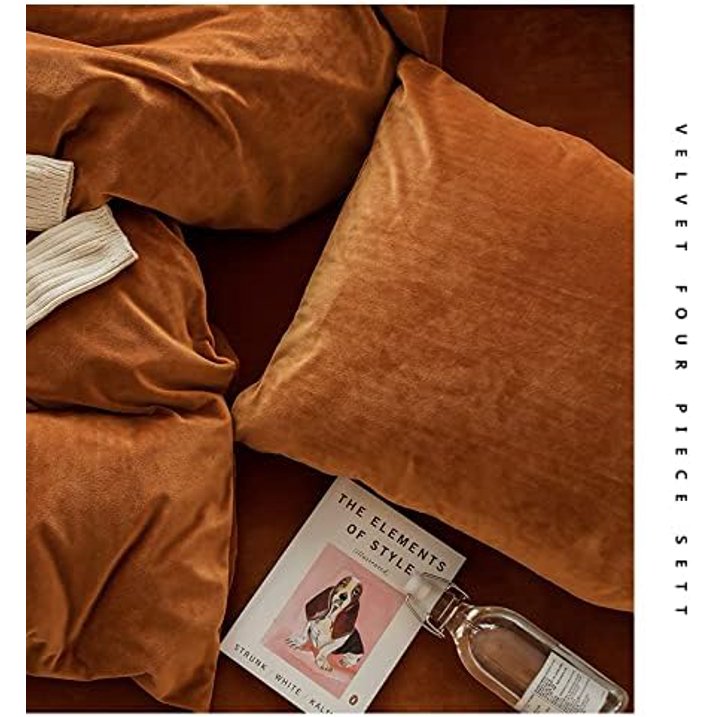 JOLUSERE Caramel Grey Velvet Duvet Cover Queen Set, 3-Piece Ultra Soft Fluffy Flannel Winter Bedding Cover
