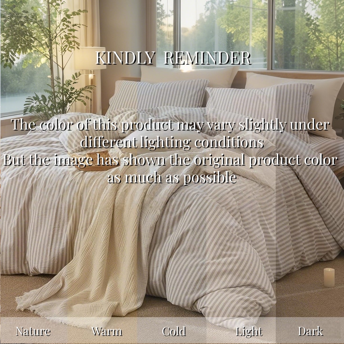 JOLUSERE 100% Organic Cotton Striped Duvet Cover Full Set, 3-Piece Linen Like Textured Breathable Bedding Cover（Beige& White Classic Stripes）