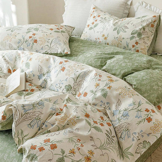 Jolusere Green Leaves King Comforter Sets, 3 Pieces Chic Garden Style Botanical Floral Reversible Bedding Sets for Adults All Season