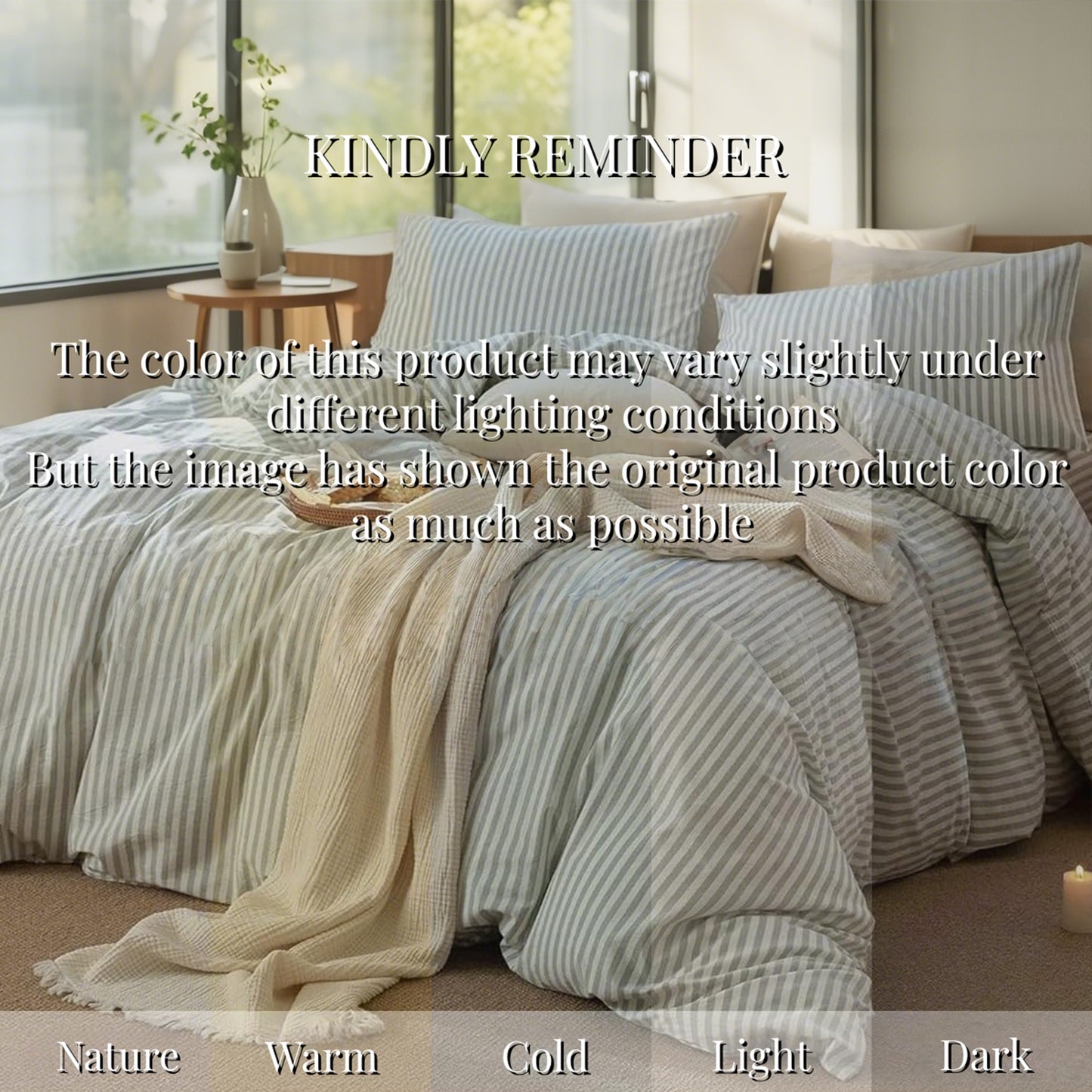 JOLUSERE 100% Organic Cotton Striped Duvet Cover King Set, 3-Piece Linen Like Textured Breathable Bedding Cover(Sage Green& White Classic Stripes)