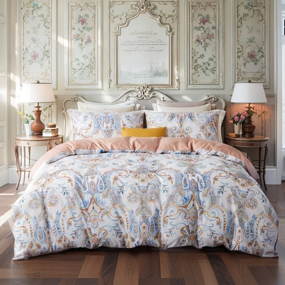 JOLUSERE 3-Piece Boho Vintage White Duvet Cover Queen Set, Soft Reversible Classical Bedding Set for All Seasons