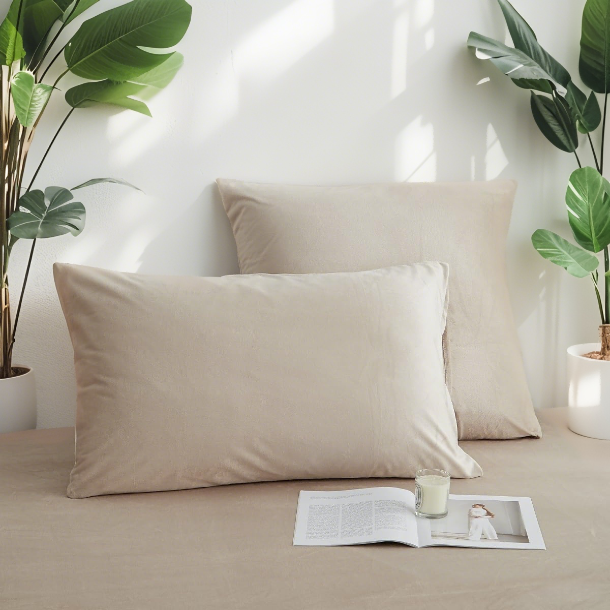 JOLUSERE Oatmeal Beige Velvet Duvet Cover Queen Set, 3-Piece Ultra Soft Fluffy Flannel Winter Bedding Cover