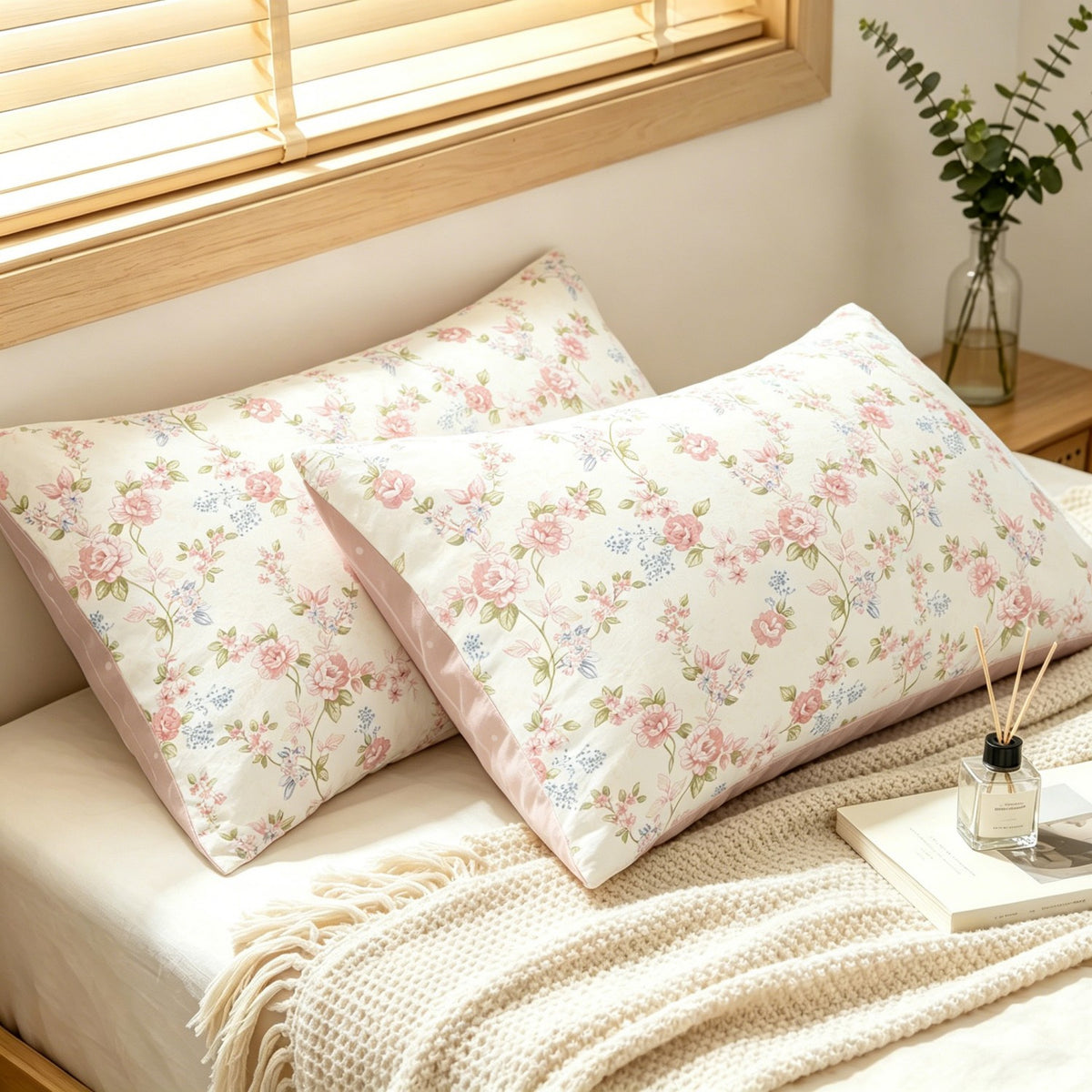 JOLUSERE 3-Piece Pink Blue Floral Reversible Comforter Queen Set, Soft Pink Striped Quilt Bedding Set for Adults