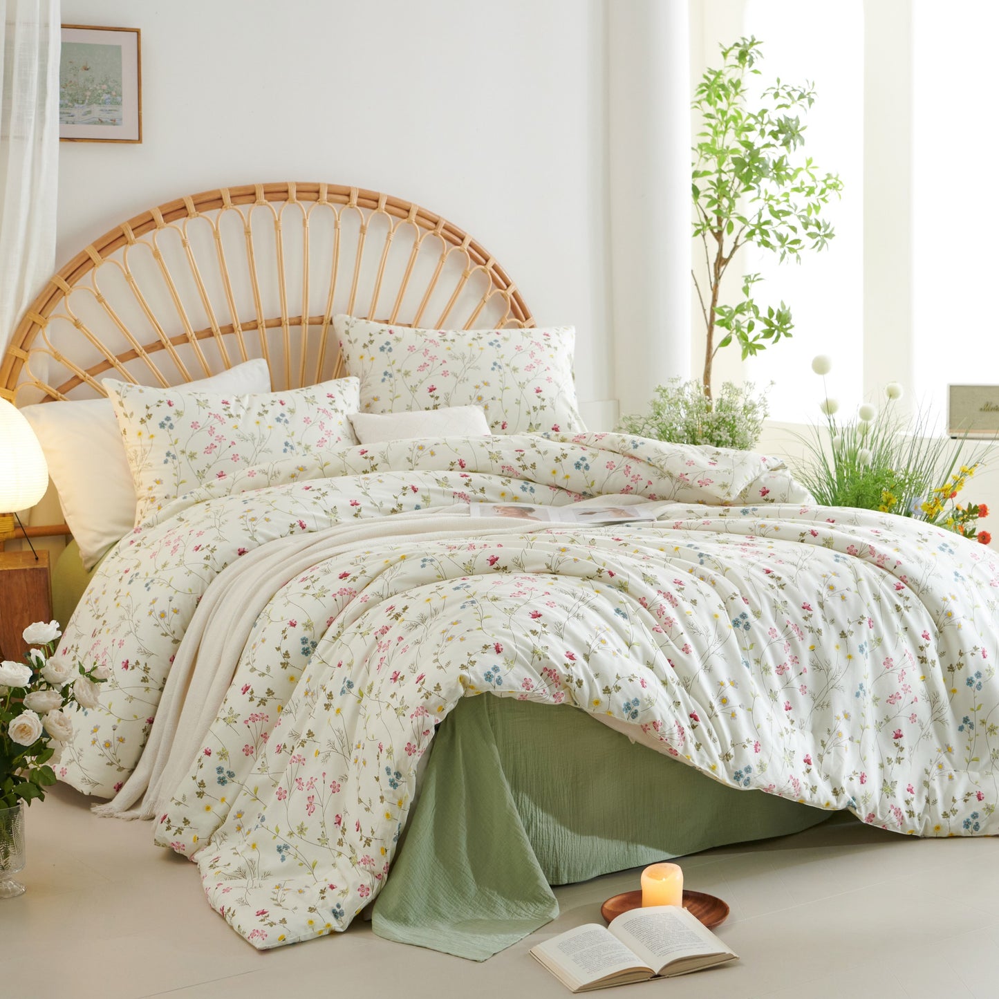 JOLUSERE 100% Organic Cotton Duvet Cover Full Sets,3 Piece Soft Breathable Cotton Duvet Cover Sets,Creamy White