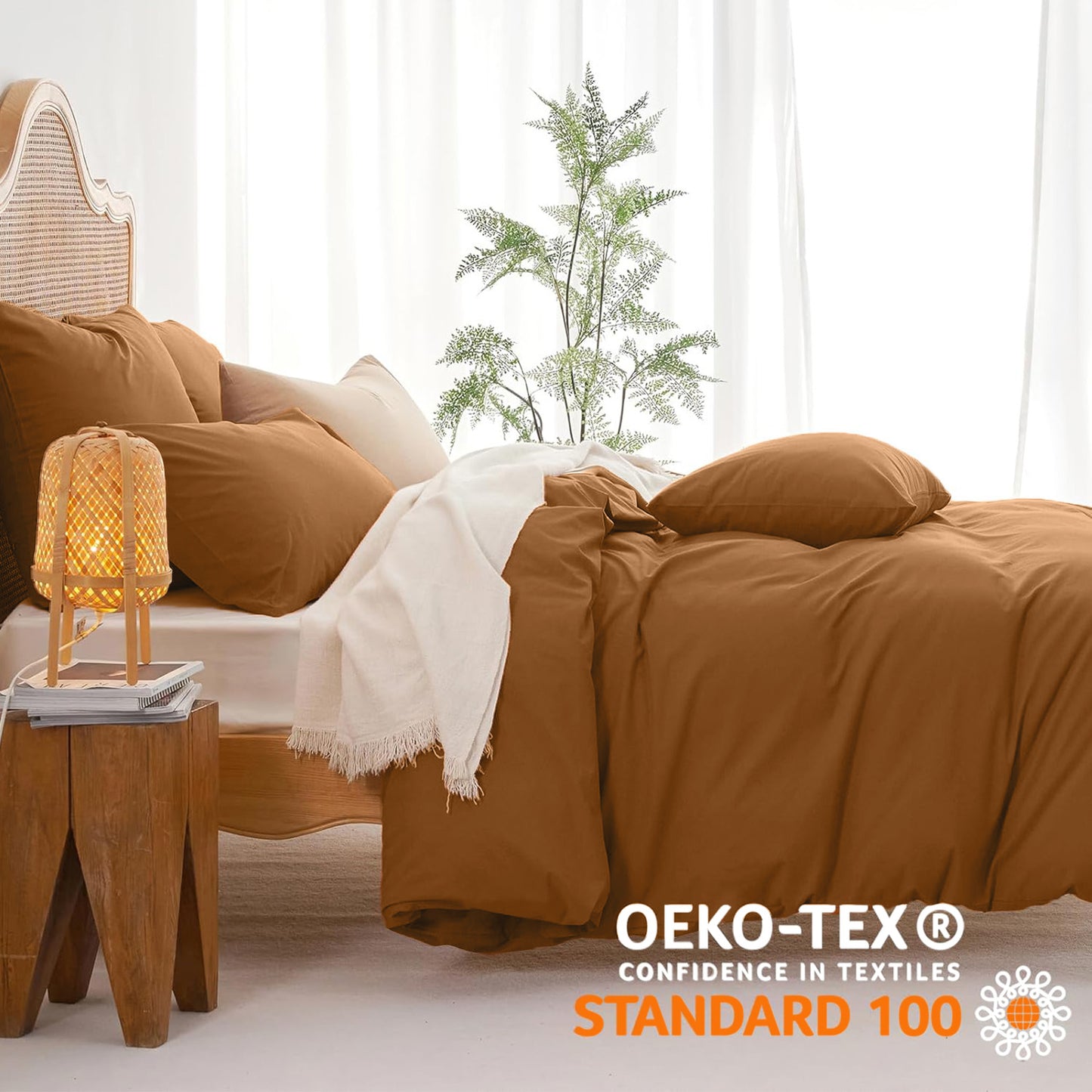 JOLUSERE 100% Organic Yarn-Dyed Cotton Duvet Cover Queen Set, 3 Pieces Cotton Bedding Duvet Cover,Ultra Soft & Fade Resistant,Caramel