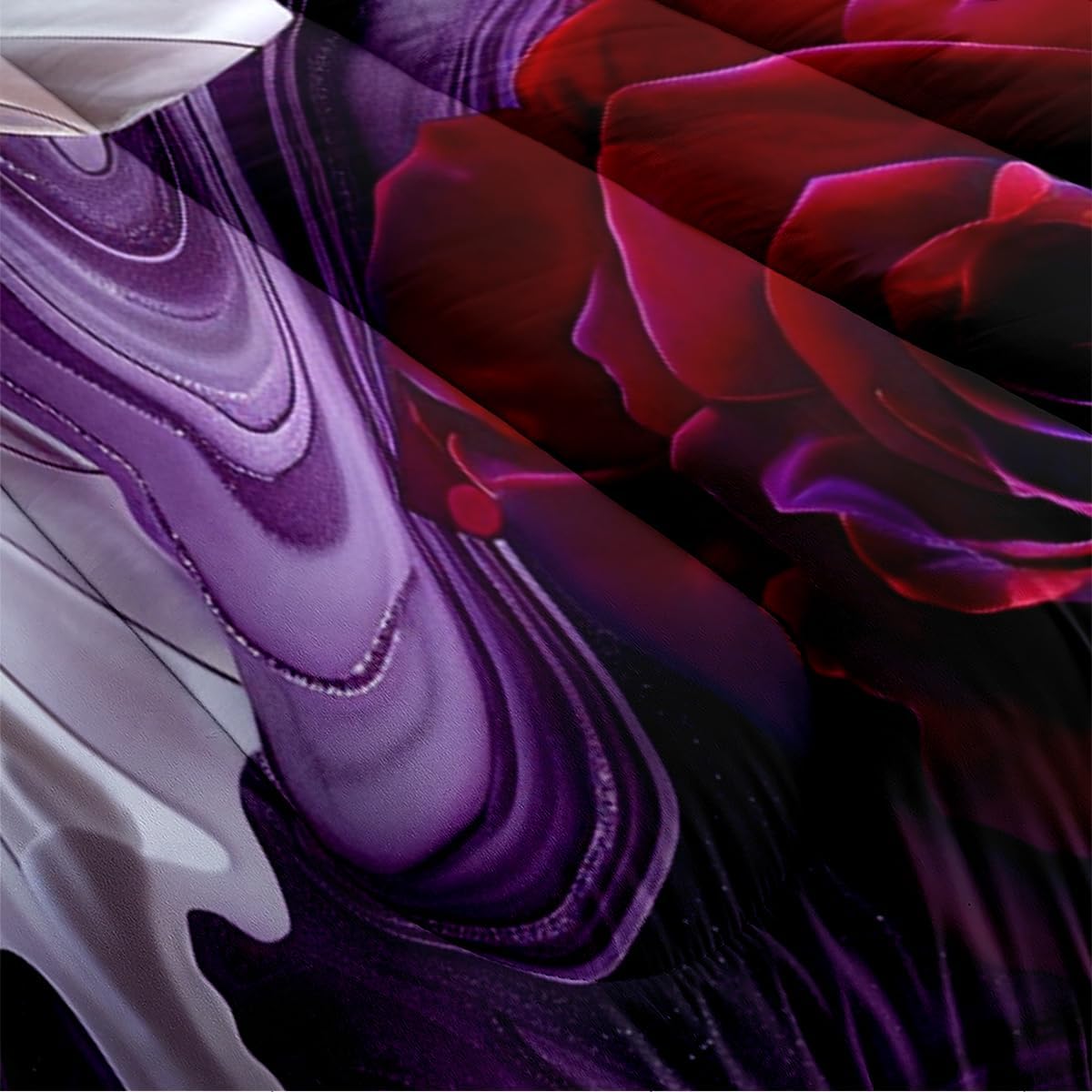 JOLOSERE Butterfly Roses Comforter King Set, 3-Piece Romantic Rose Butterfly Purple Bedding Comforter Set for Adults All Season