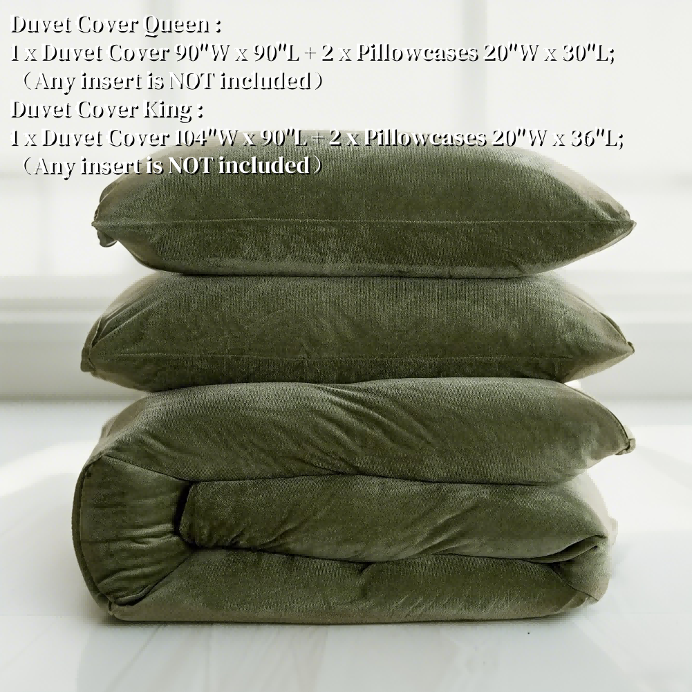 JOLUSERE Olive Green Velvet Duvet Cover Queen Set, 3-Piece Ultra Soft Fluffy Flannel Winter Bedding Cover