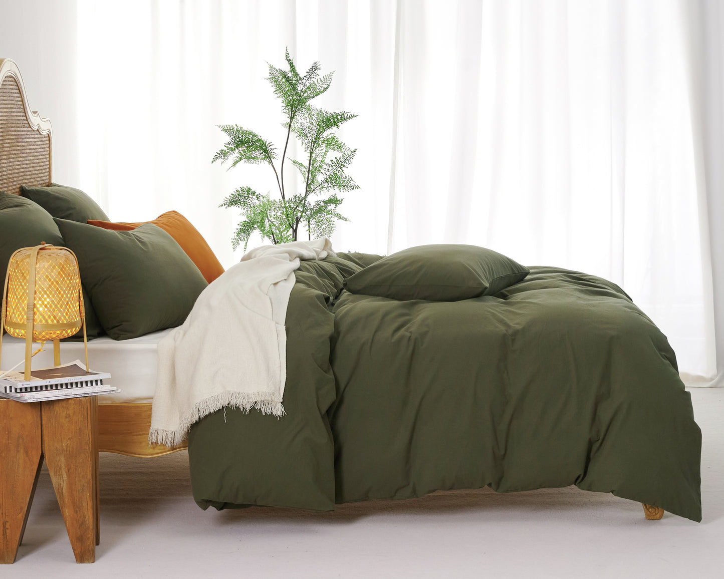 JOLUSERE 100% Organic Yarn-Dyed Cotton Duvet Cover Queen Set, 3 Pieces Cotton Bedding Duvet Cover,Ultra Soft & Fade Resistant,Forest Green