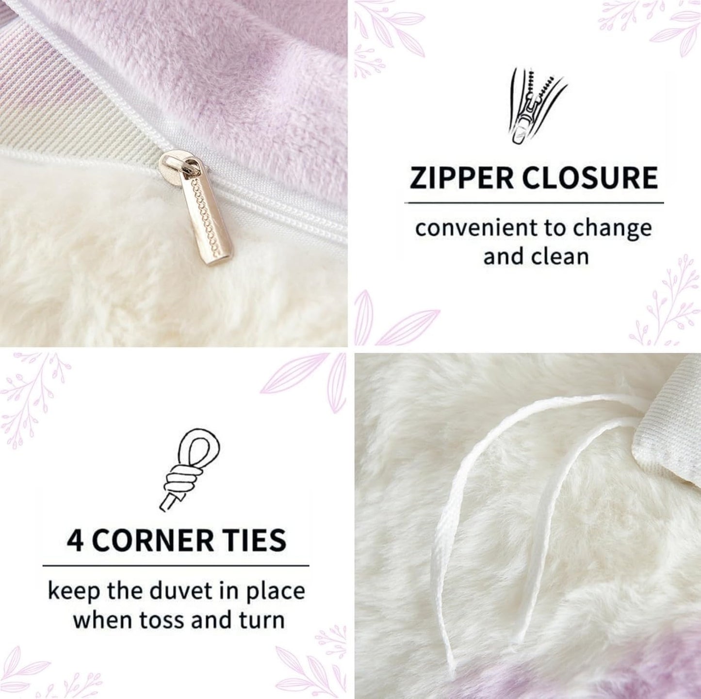 JOLUSERE Fluffy Flannel Duvet Cover Full Set, 3-Piece Faux Rabbit Fur Luxury Cozy Warm Winter Bedding Set,Purple Heart White