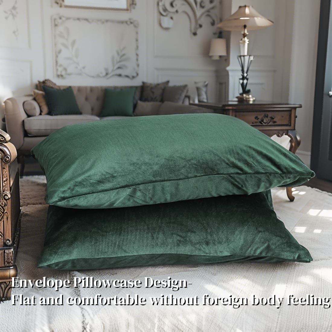 JOLUSERE Dark Green Velvet Duvet Cover King Set, 3-Piece Ultra Soft Fluffy Flannel Winter Bedding Cover