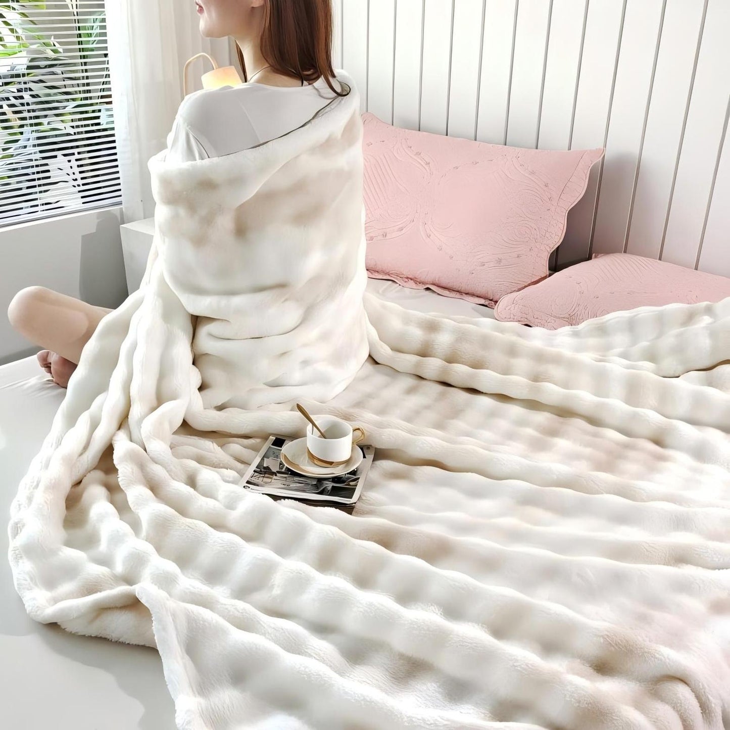 JOLUSERE Velvet Throw Blanket,60"x80" Ultra Soft Fuzzy Throw Blanket for Bed Couch,Bed Blanket for Adults All Season,Milk White