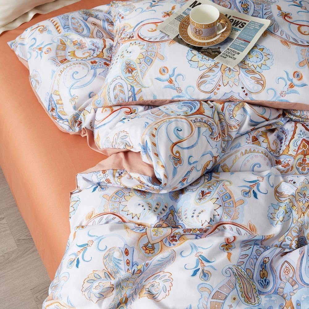 JOLUSERE 3-Piece Boho Vintage White Duvet Cover Queen Set, Soft Reversible Classical Bedding Set for All Seasons