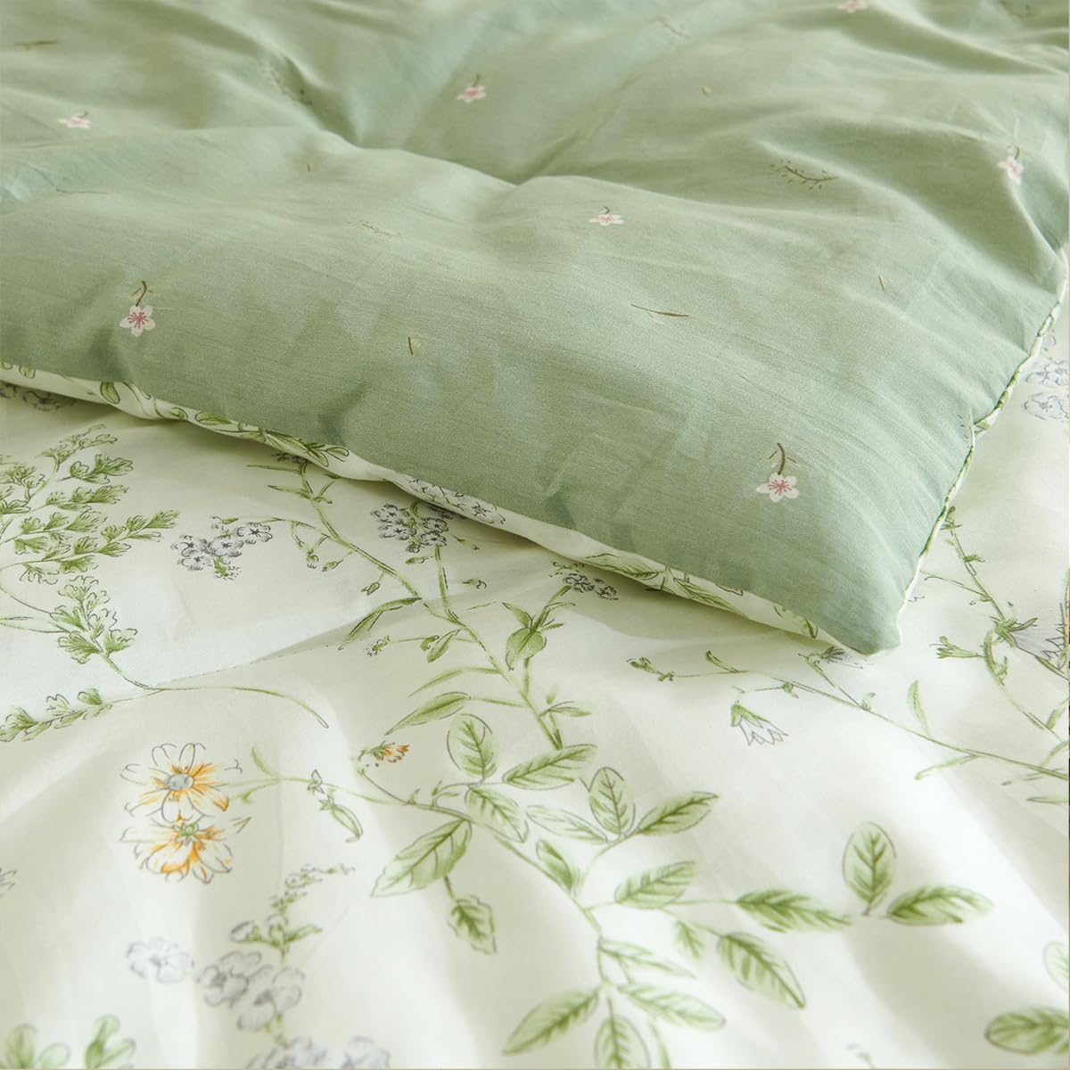JOLUSERE Green Floral White Comforter Twin Sets, 2 Pieces Chic Garden Style Botanical Purple Floral Reversible Comforter for All Season