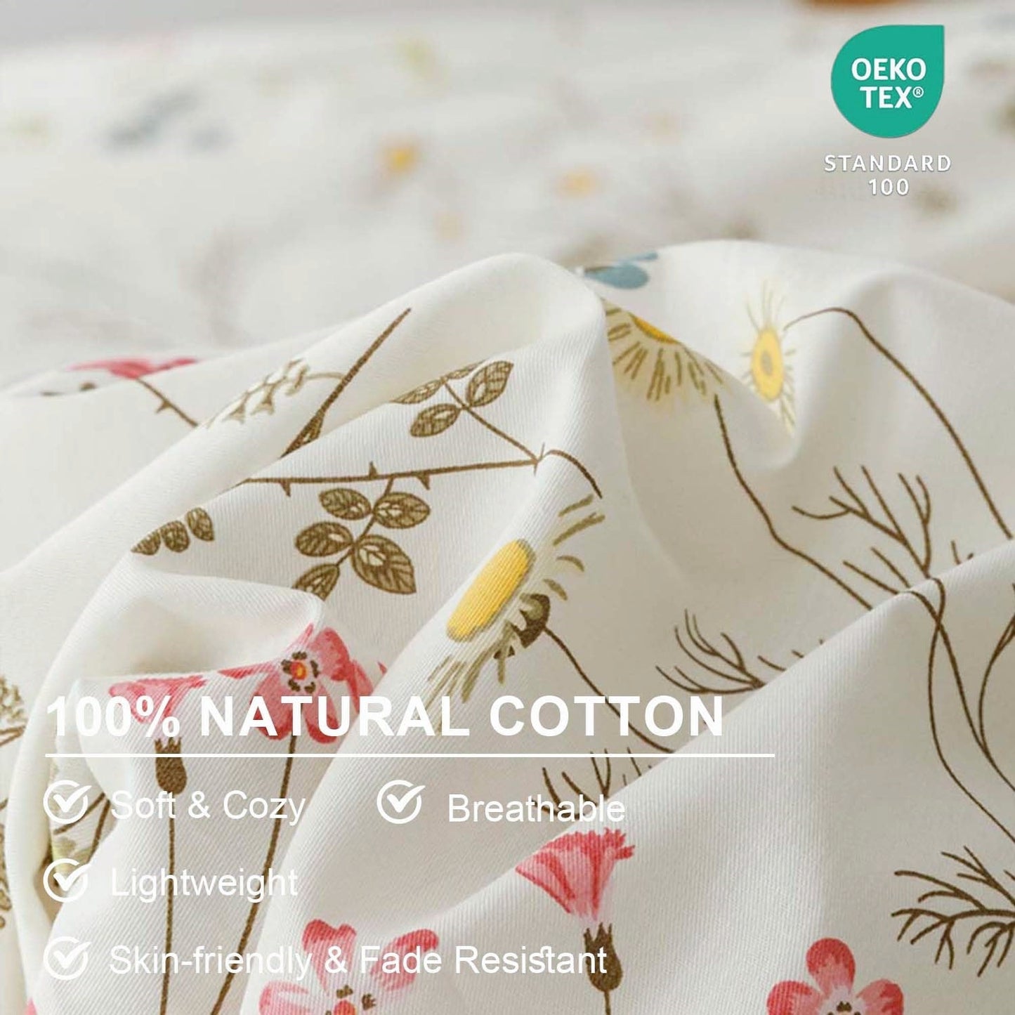 JOLUSERE 100% Organic Cotton Duvet Cover Twin Sets,2 Piece Soft Breathable Cotton Duvet Cover Sets,Creamy White