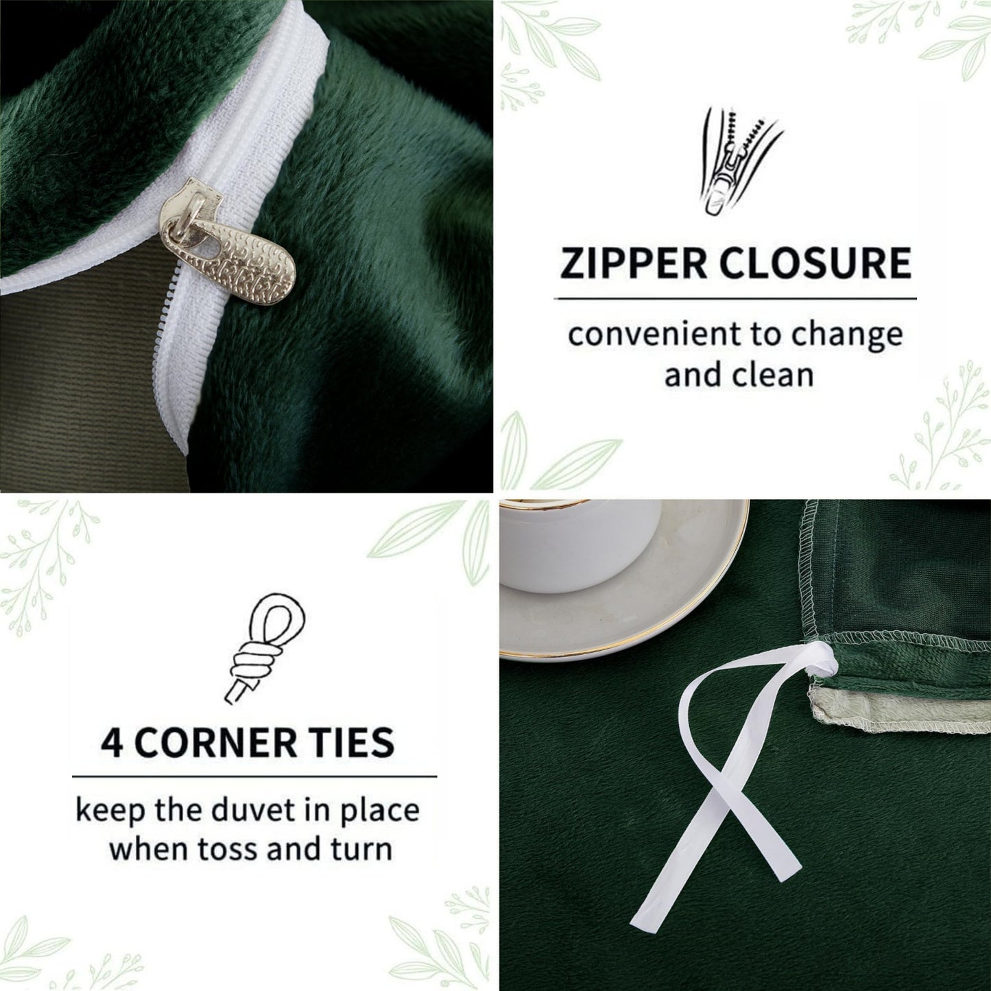 JOLUSERE Dark Green Velvet Duvet Cover King Set, 3-Piece Ultra Soft Fluffy Flannel Winter Bedding Cover