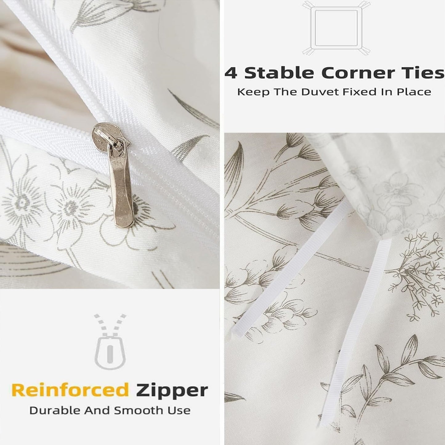 JOLUSERE 100% Cotton Duvet Cover White Floral Duvet Cover Set with Colorful Butterfly Pattern Full Size,Pearl White