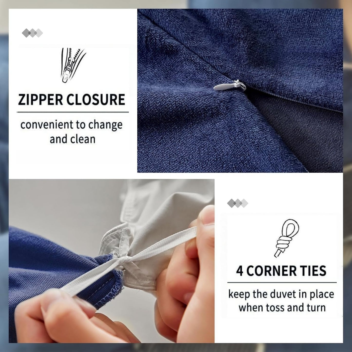 JOLUSERE Navy Blue Velvet Duvet Cover Queen Set, 3-Piece Ultra Soft Fluffy Flannel Winter Bedding Cover