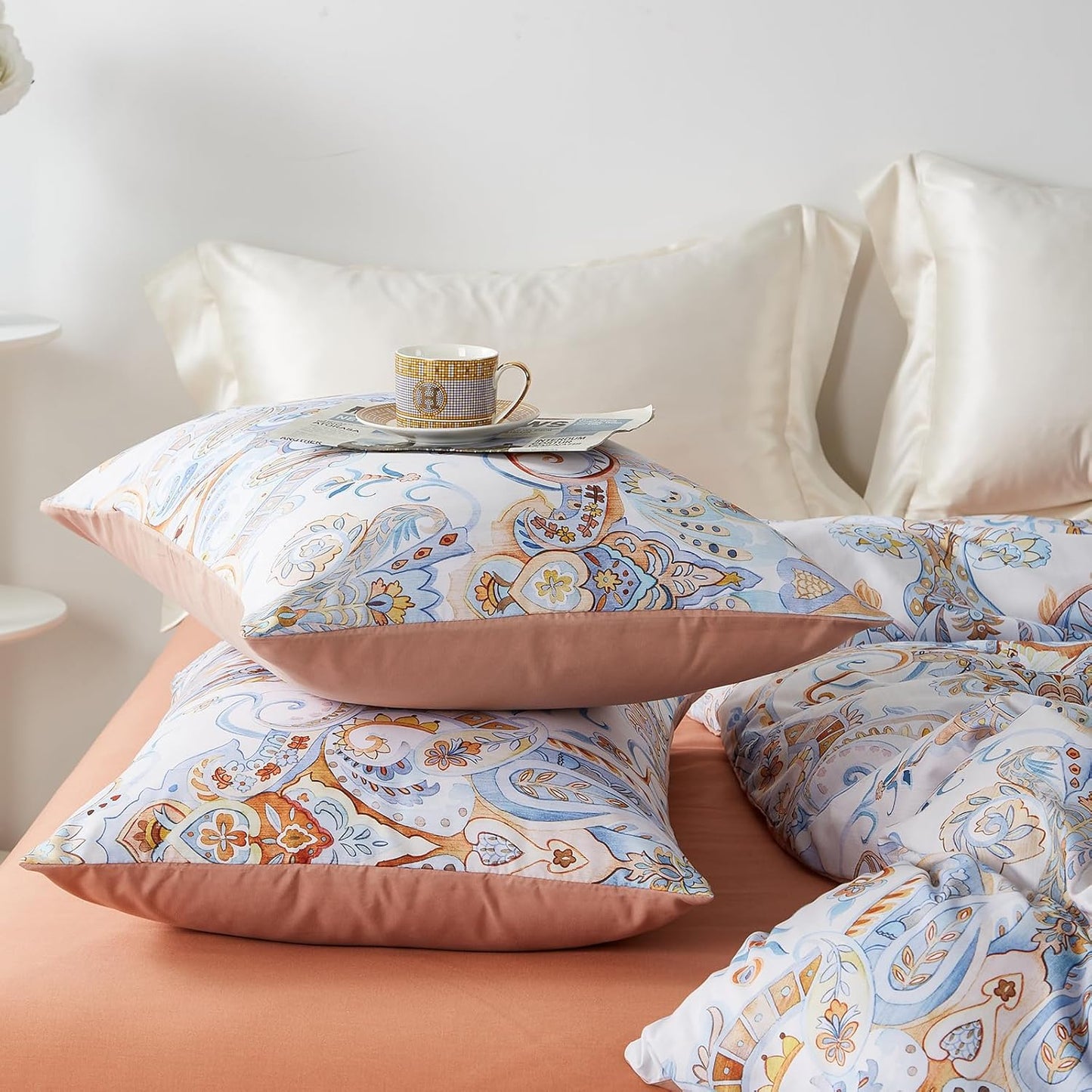 JOLUSERE 3-Piece Boho Vintage White Duvet Cover King Set, Soft Reversible Classical Bedding Set for All Seasons