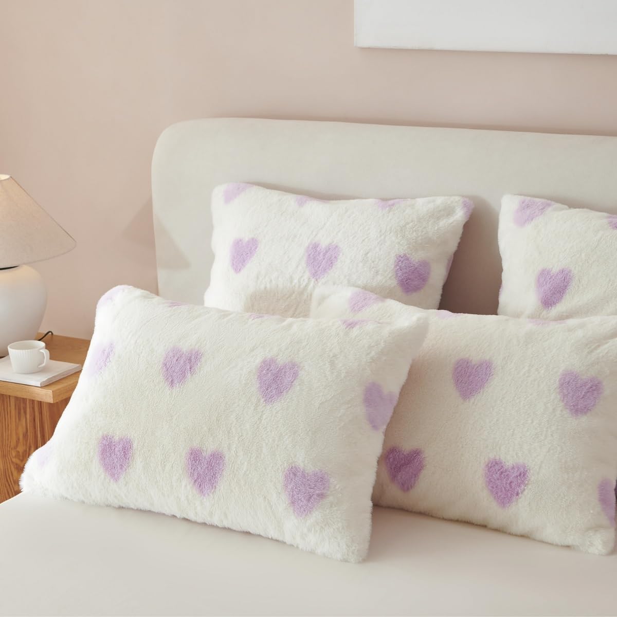 JOLUSERE Fluffy Flannel Duvet Cover Full Set, 3-Piece Faux Rabbit Fur Luxury Cozy Warm Winter Bedding Set,Purple Heart White