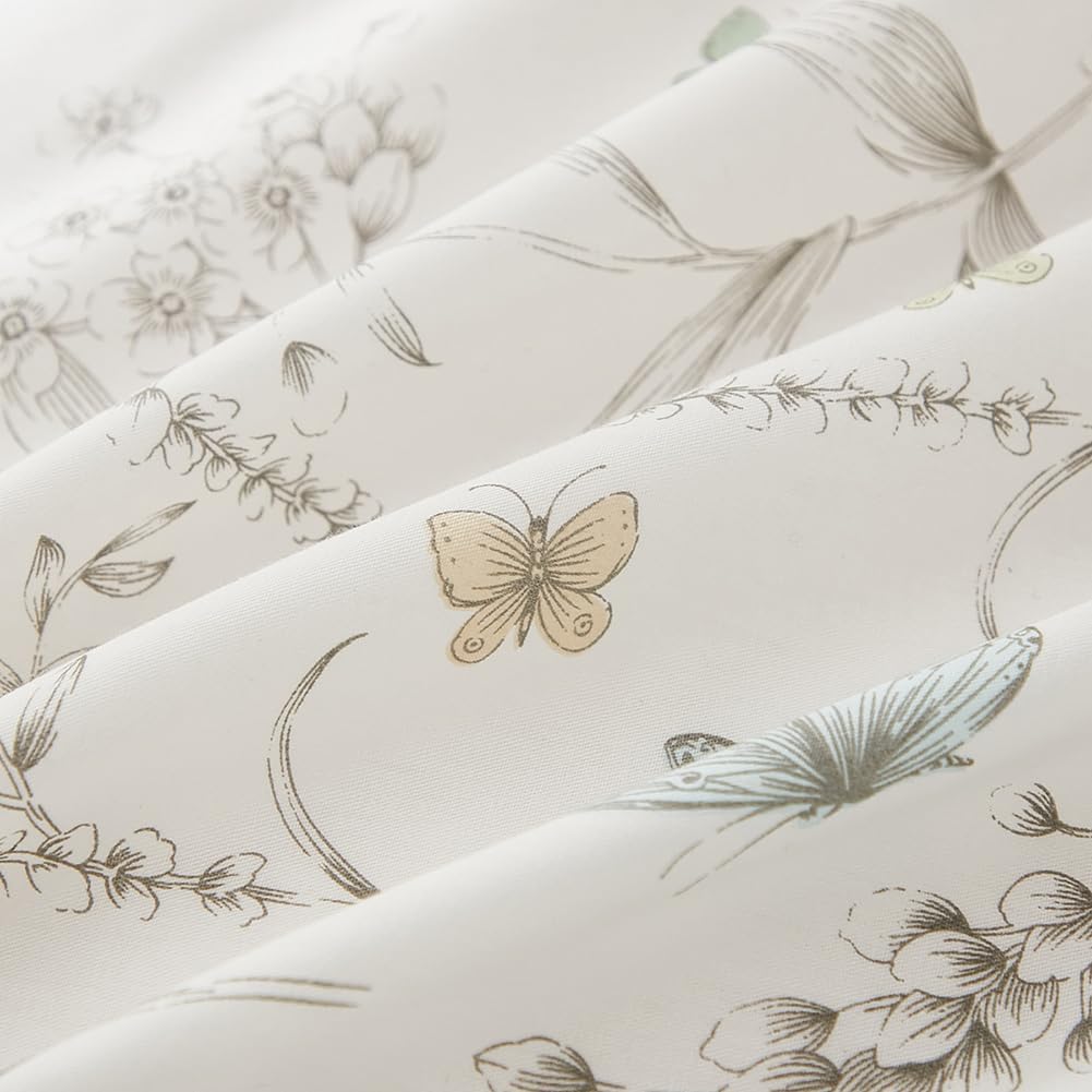 JOLUSERE 100% Cotton Duvet Cover White Floral Duvet Cover Set with Colorful Butterfly Pattern Full Size,Pearl White