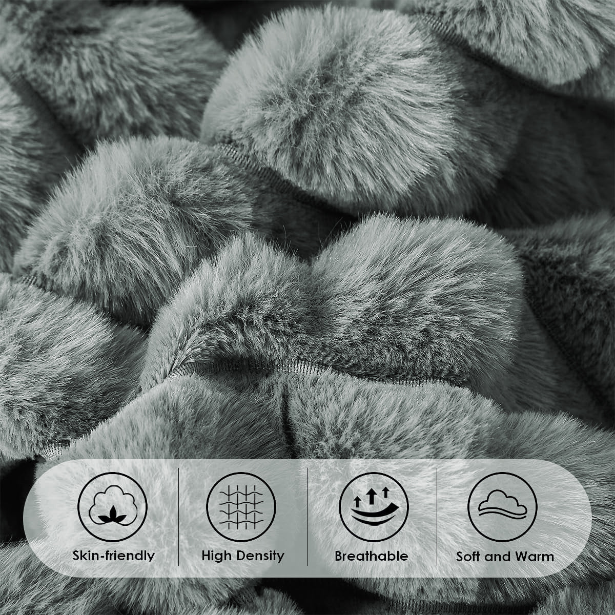 JOLUSERE Dark Gray Fluffy Striped Duvet Cover Queen Set, 3-Piece Super Soft Faux Rabbit Fur Winter Warm Fuzzy Comforter Cover