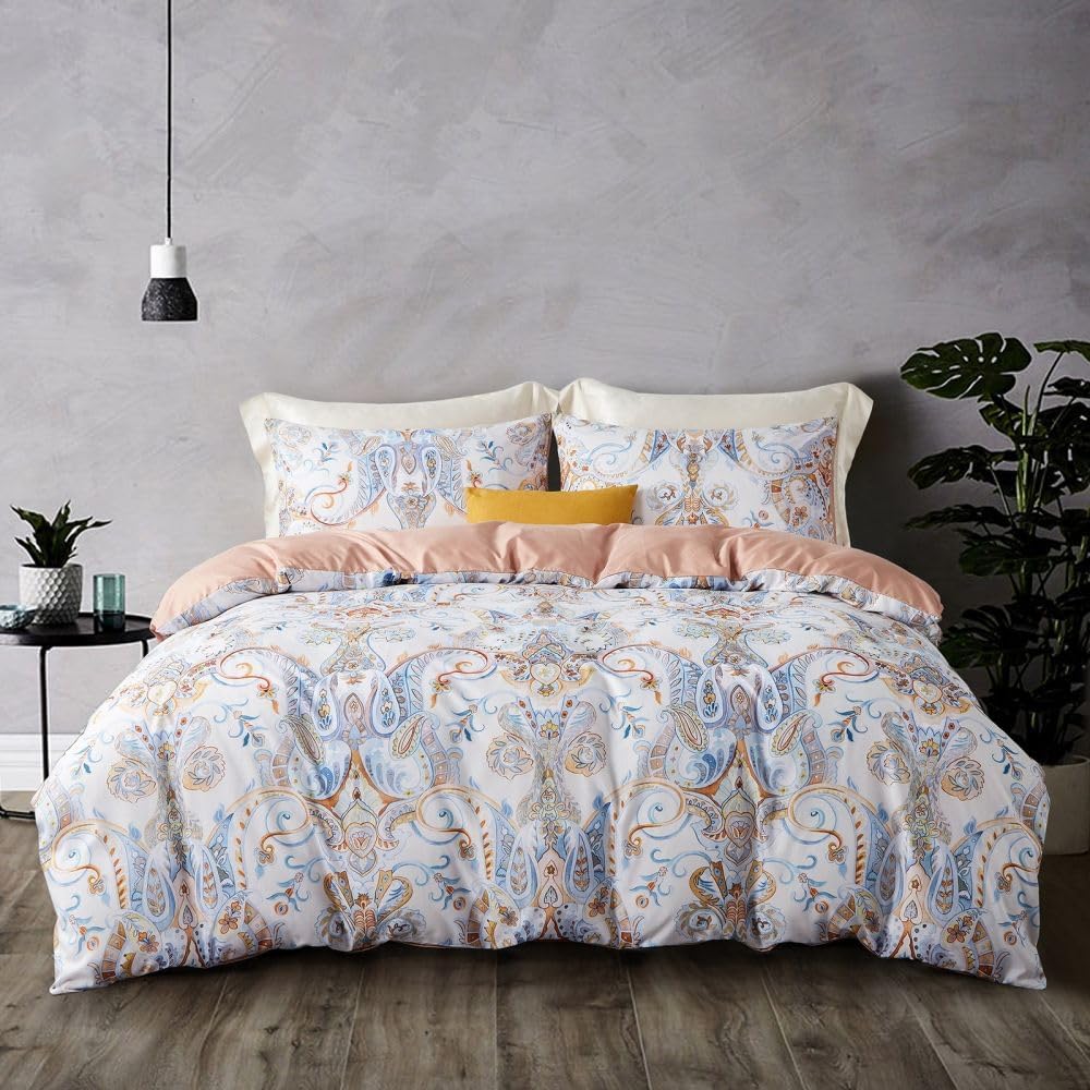 JOLUSERE 3-Piece Boho Vintage White Duvet Cover King Set, Soft Reversible Classical Bedding Set for All Seasons