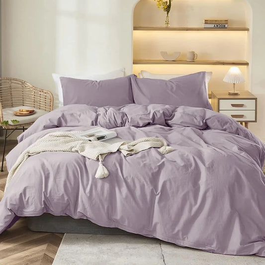 Jolusere Duvet Cover King Size, Lilac Purple 3 Pieces Modern Minimalist Style Soft Breathable Microfiber Duvet Cover for All Seasons