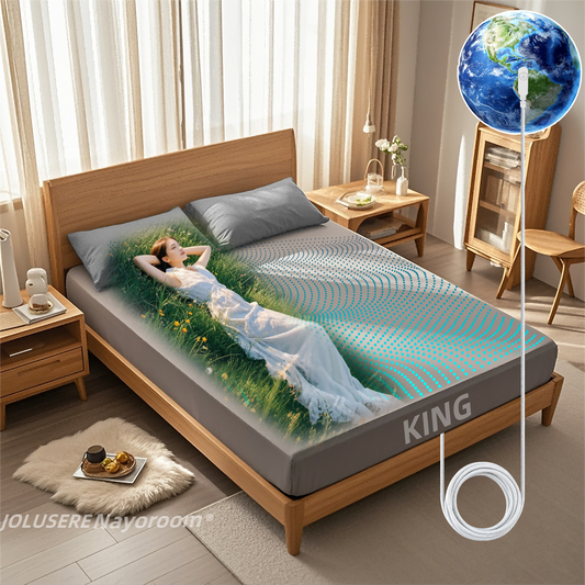 JOLUSERE Grounding Sheets King,90% Organic Cotton + 10% Pure Silver Fiber, Grounding Bed Sheets with Grounding Cord for Healthy Sleep Therapy for Adults,Gray