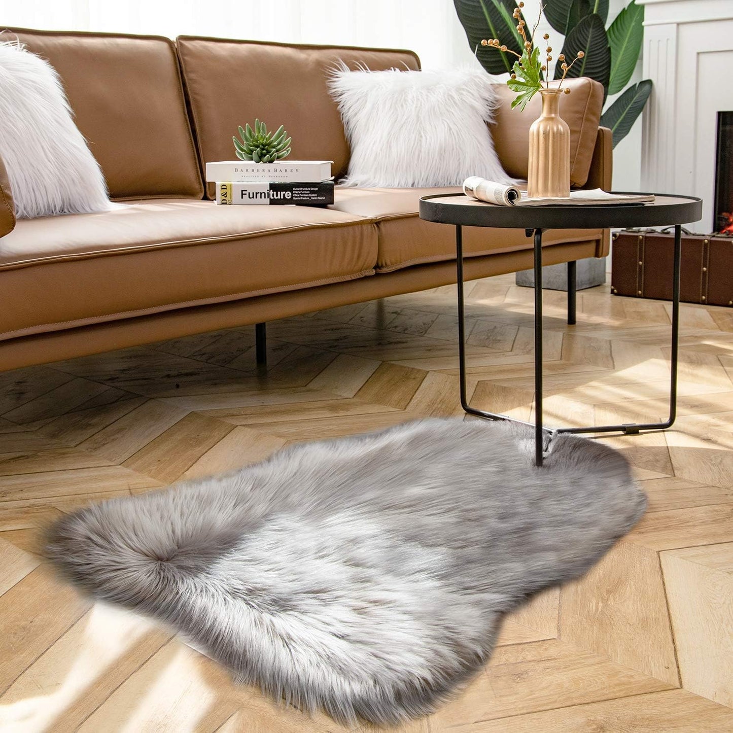 JOLUSERE Luxury Ultra Soft Faux Fur Area Rugs,2'x3'Fur Chair Cover Seat Pad Small Fuzzy Fur Rugs, Gray
