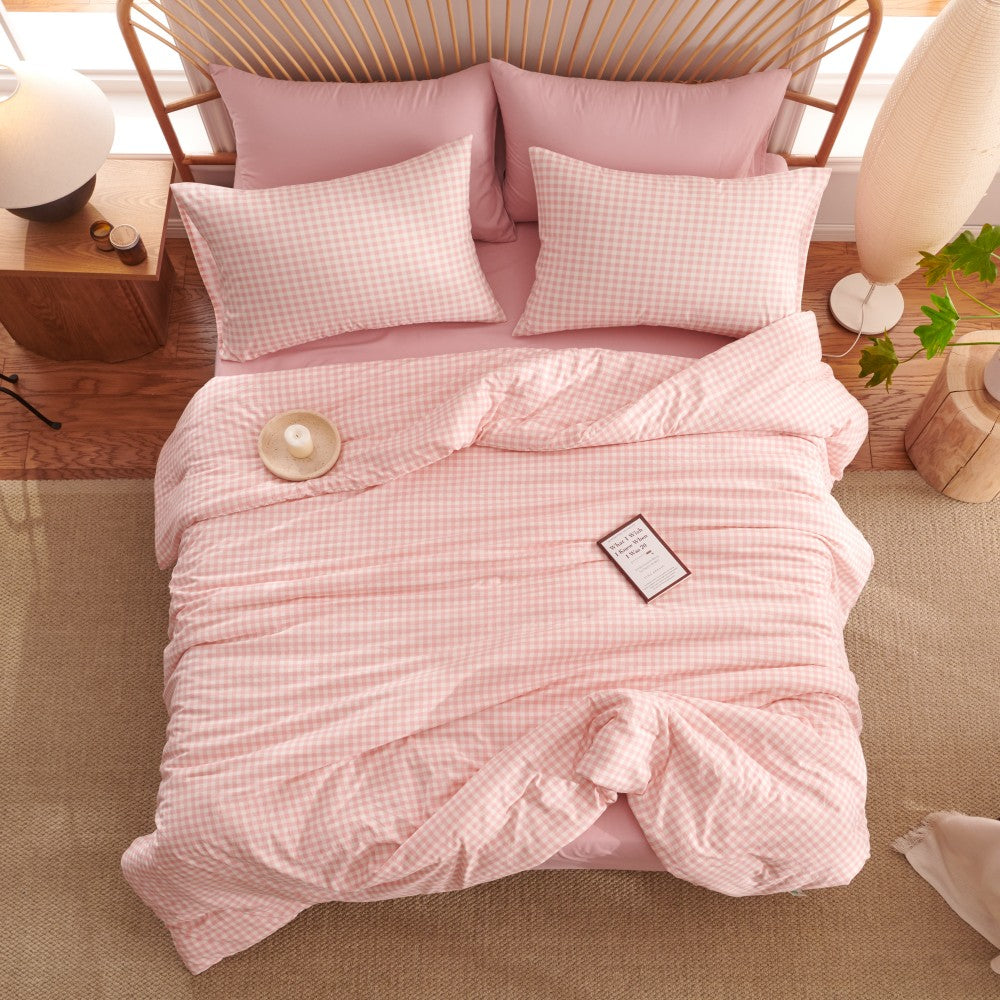 JOLUSERE Soft Pink White Plaid Comforter Twin Sets, 2 Pieces Breathable Plaid Buffalo Checkered Comforter for All Season