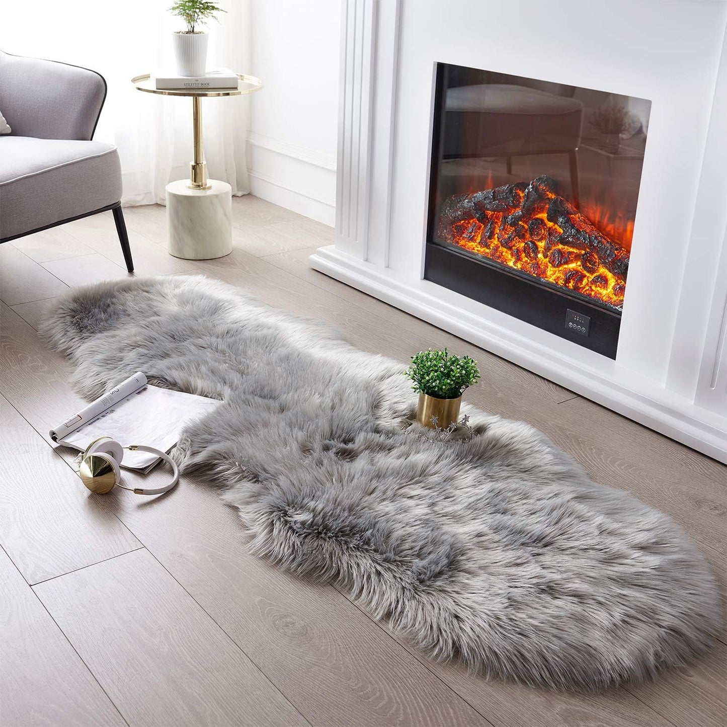 JOLUSERE Luxury Ultra Soft Faux Fur Area Rugs,3'x5'Fuzzy Faux Fur Rugs for Living Room Bedroom,Gray